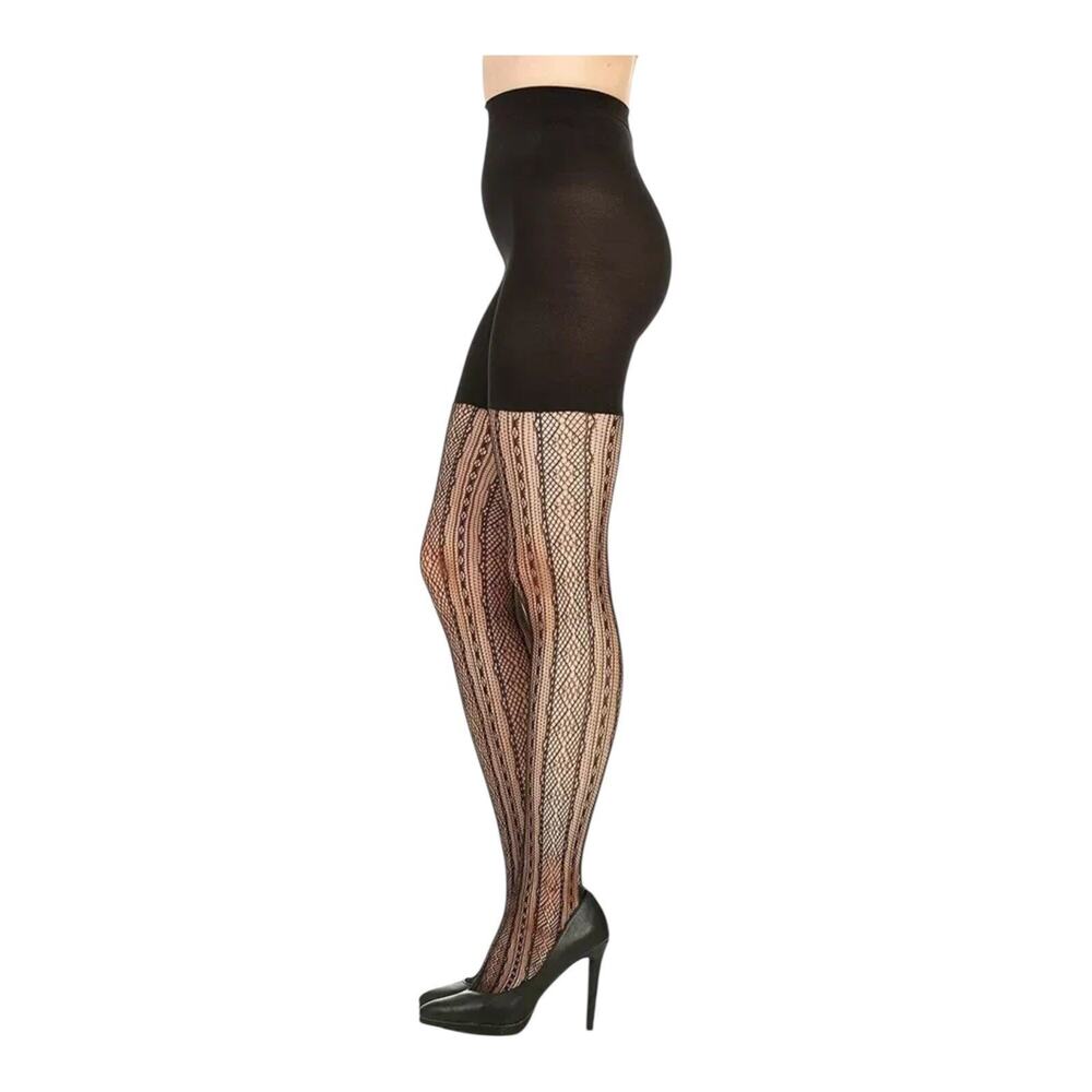 SPANX Star Power Center Stage Double Diamond Stripe Shaping Tights Black Size C